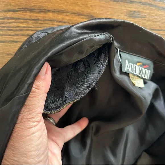 Vintage 90s Addiction Black Jacquard Satin Blazer Size Medium - Picture 8 of 16